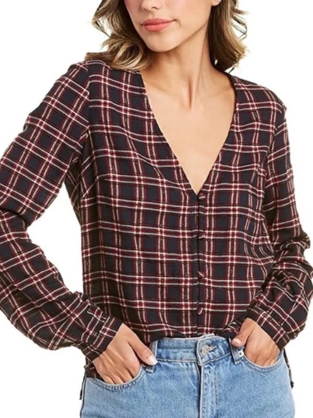Veronica Beard NWT Peggy Plaid Wool Blend Long Sleeve Blouse Sz. 0